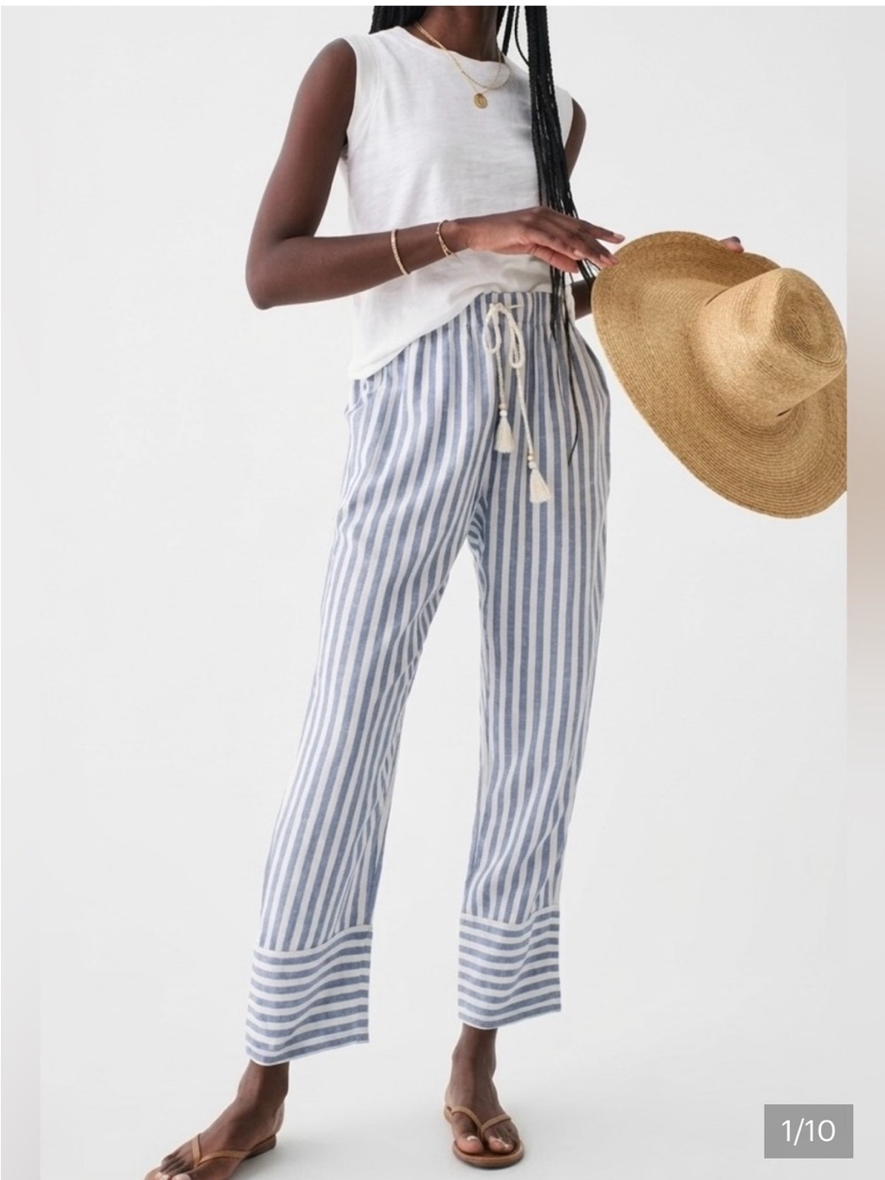 Faherty Blue and White Striped Cropped Drawstring Pants